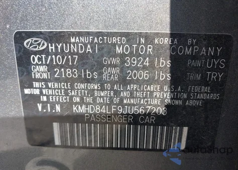 2018 Hyundai Elantra Sel/Value/Limited from USA, damaged, VIN KMHD84LF9JU567203
